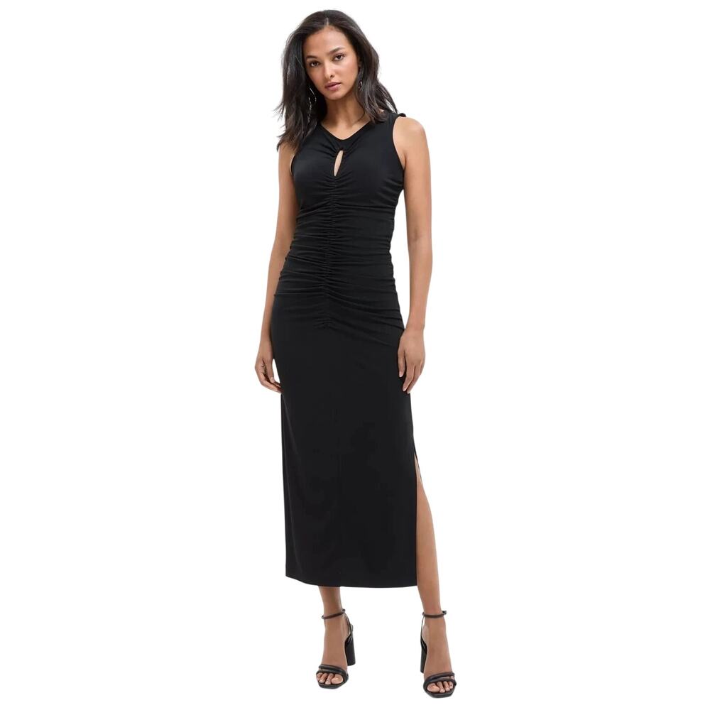 Hugo Boss Orange Women's Sleeveless Ruched Keyhole Dress in Black